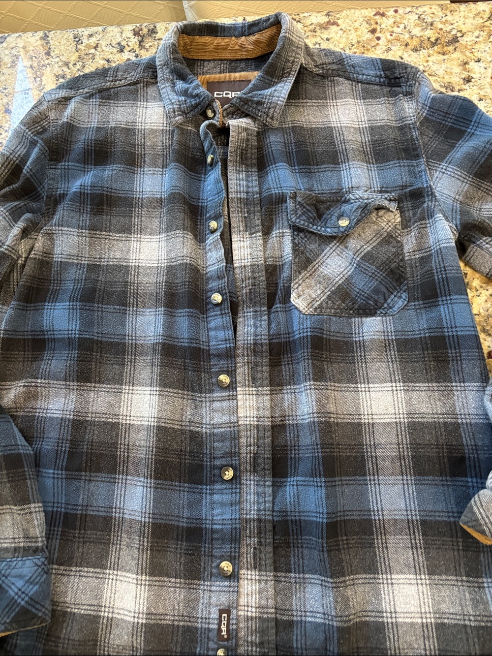 CQR Men's Casual Blue and Black Plaid Button-Down Shirt